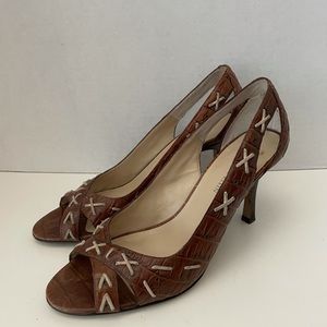 Anne Klein Dark Brown Leather Heels With Stitching, Size 7.5, EUC.